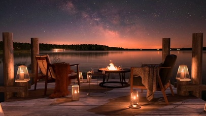 夜晚湖边休闲区