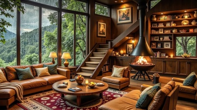 【雨景】山野间的温暖别墅