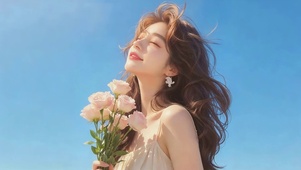治愈春天鲜花女孩