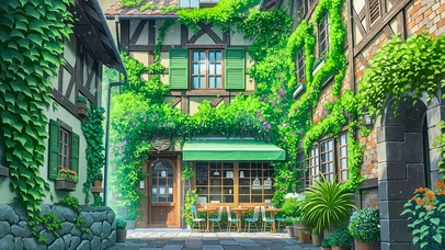 治愈插画小巷咖啡店