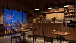 夜晚舒适的咖啡店