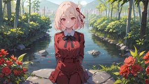 清纯溪边黄发少女