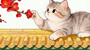 梅花下猫咪带鱼屏