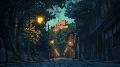 傍晚静谧城市绿意道路