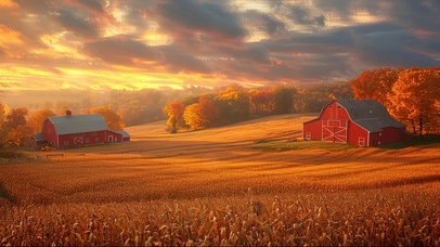 静谧落日田园农场谷仓