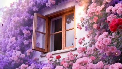 护眼窗边花海景色双屏