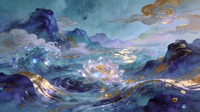 清冷深海国风青蓝治愈插画
