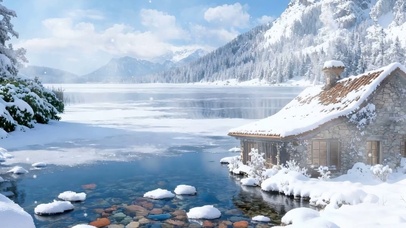 蓝天白云树木雪景双屏