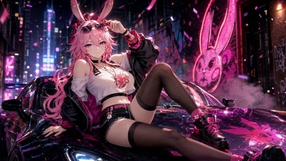 赛博霓虹兔耳美少女