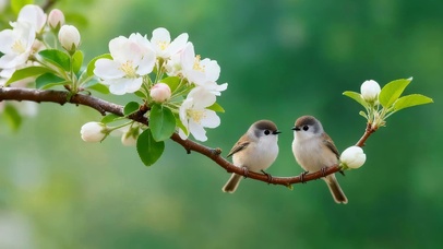 鲜花枝头小鸟