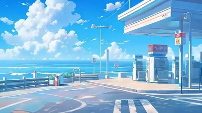 海景加油站带鱼屏