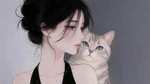 柔美猫与少女