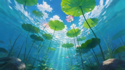 蓝色水下荷花