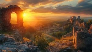 落日黄昏建筑遗迹