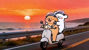 线条小狗海边吹风