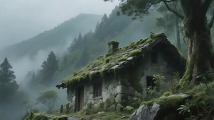 迷雾山林石头小屋