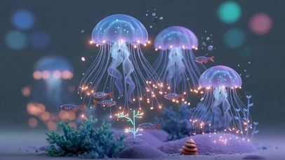 梦幻深海发光水母