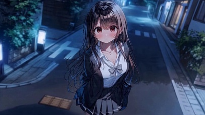 夜晚街道少女