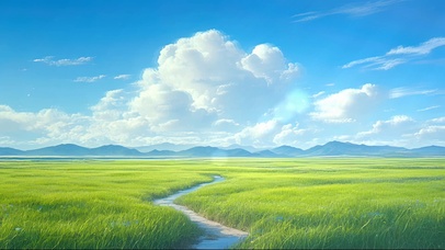 蓝天阳光青草小径