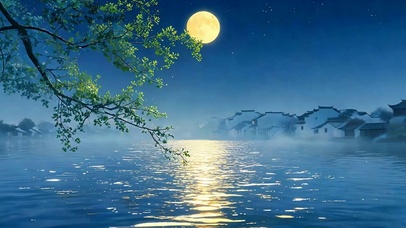 夜景树木河流