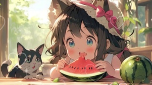唯美温馨治愈小孩与猫咪动画可爱