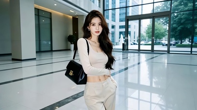 公司大厅里性感的长发美女