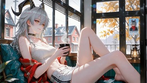 冬季氛围感咖啡大长腿少女赞妮