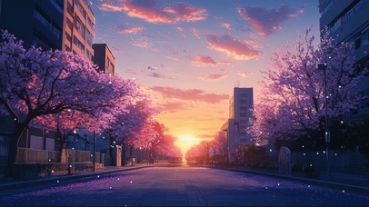 粉色春日傍晚城市街道