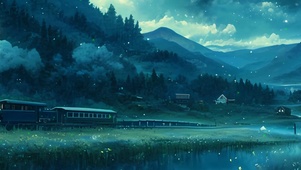 夜景树木绿景带鱼屏