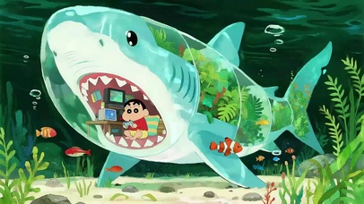 鲨鱼嘴里打电动的小新