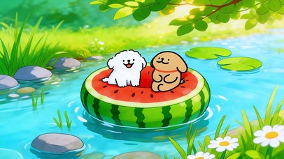 线条小狗夏日漂流