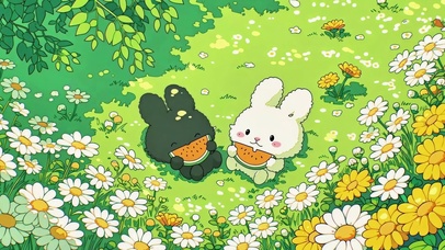 黑白小兔的西瓜野餐