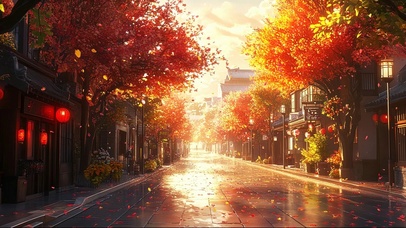 秋日静谧黄昏微光古镇