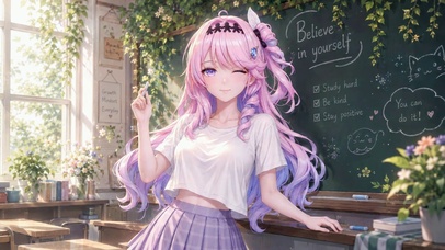 教室粉发俏皮眨眼美少女达尼娅