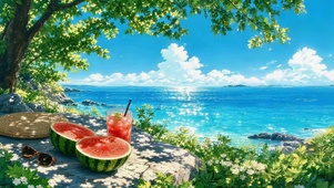 夏日海边西瓜