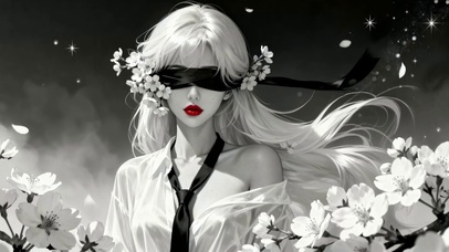 超绝氛围感暗系蒙眼白发纯欲少女