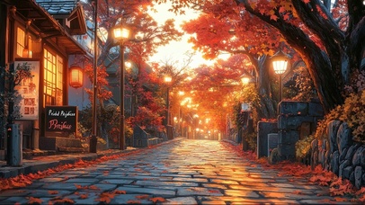 秋日红叶静谧无人街道