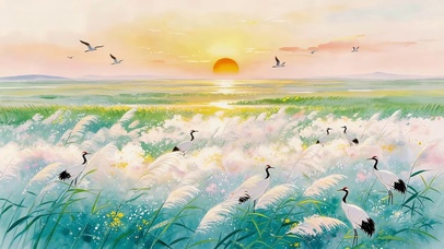 芦苇从仙鹤