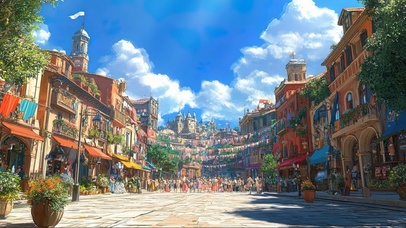 夏日蓝天阳光旅游小镇