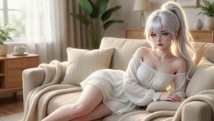 居家慵懒白发眼镜美少女