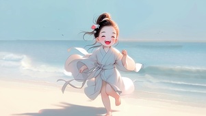 可爱海边小孩