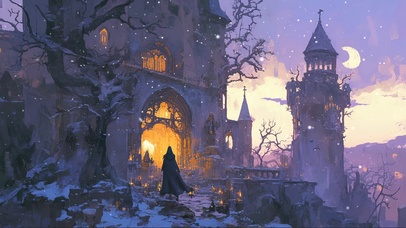 弯月暗黑古堡插画
