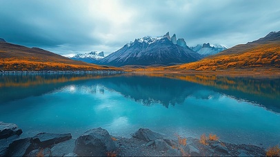 秋日广阔高山湖泊