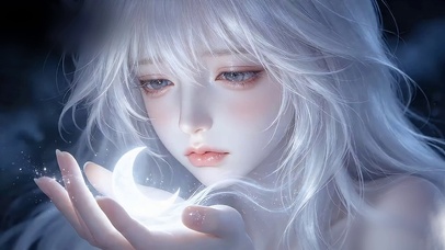 唯美掌心月白发少女
