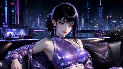 紫调赛博都市二次元美少女