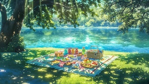治愈湖边树下野餐