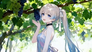 夏日葡萄架下的少女