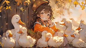 小女孩小鸭子