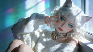 窗边的白发猫娘