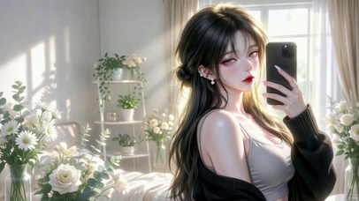 温柔氛围感对镜美女